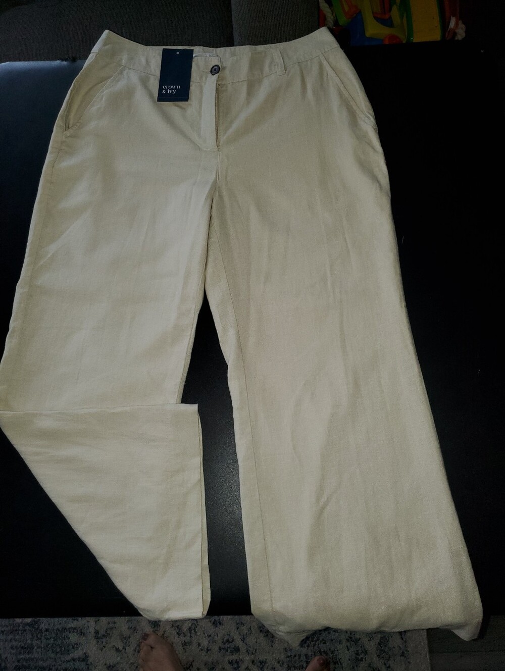 NWT CROWN & IVY NATURAL LINEN-BLEND WIDE LEG WOMEN'S PANTS SIZE 4